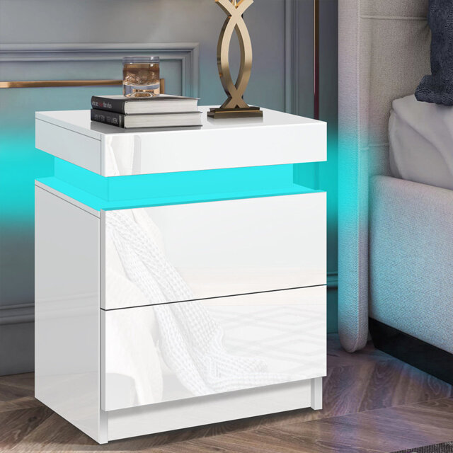 High Gloss LED Bedside Table Nightstand