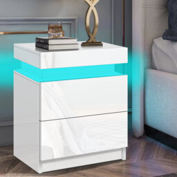 High Gloss LED Bedside Table Nightstand