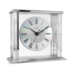 Acctim Hamilton Mantel Clock Quartz Brushed Metal & Glass Floating Effect Energy Efficient Silver