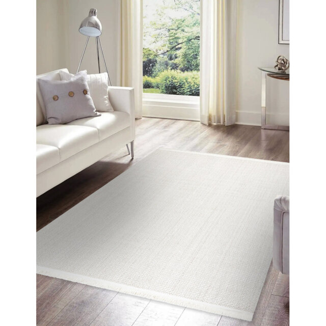 Beata Solid Colour Flat Woven Flatweave White Area Rug