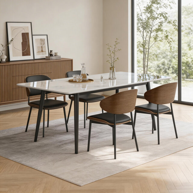 Modern Dining Table with Sintered Stone Top, White Matt Finish and Robust Carbon Steel Legs Fast Dispatch From UK Warehouse – Dispatched Within 2 Days