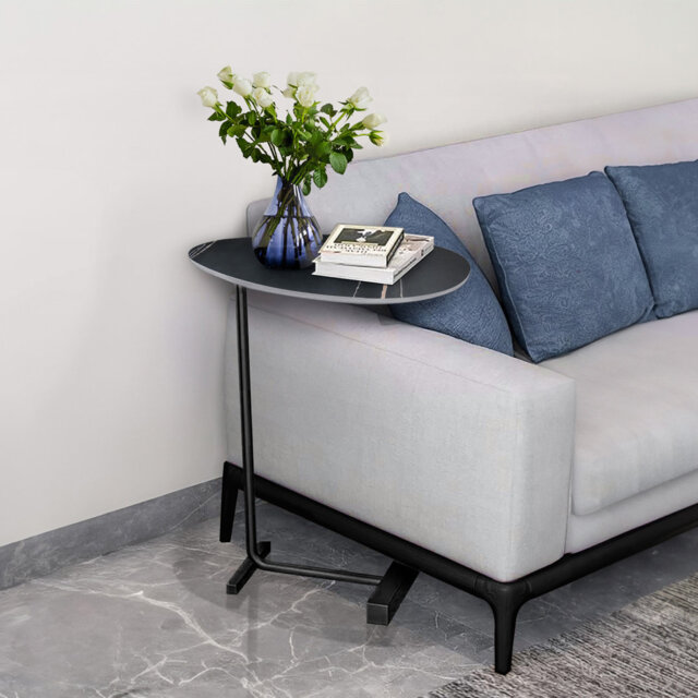 Marble Side Table Under Sofa - Real Sintered Stone Slab - C-Shaped End Table