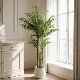 Artificial Palm Tree with White Planter, Large Fake Plants Golden Cane Palm Tree Plastic Tall Areca Palm in Pot for Indoor Outdoor Home Office Living