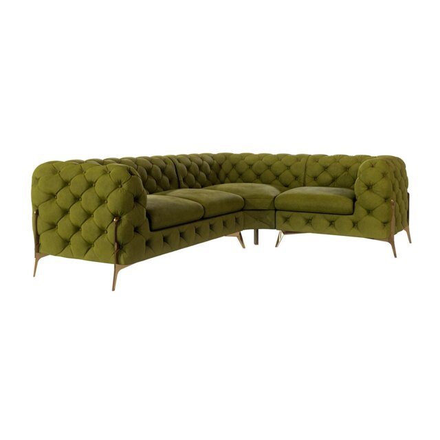 Chesterfield Corner Sofa L-Shape  with Gold Metal Legs