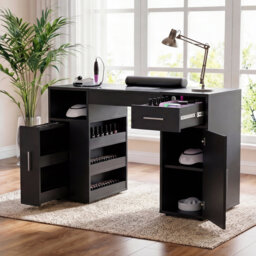Nail Desk,Professional Manicure Table with Wrist Rest&Drawers&Cabinet,Nail Station Beauty Tech Desk with Electric Dust Collector&Dust Bags,Glass Table