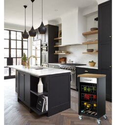 York 48cm W Kitchen Trolley with Elm Wood-Effect Top and Locking Wheels