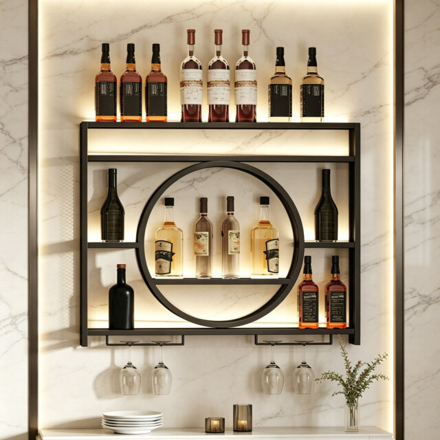 Wine Bottle & Glass Rack Black
