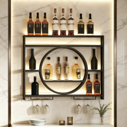 Wine Bottle & Glass Rack Black