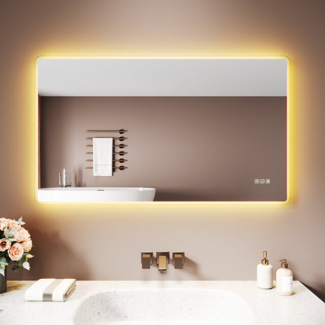 White Aluminium LED Bathroom Mirror, Frosted Edge, Anti-Fog, Touch White-Blue Dimming with Bluetooth