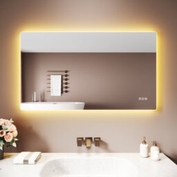 White Aluminium LED Bathroom Mirror, Frosted Edge, Anti-Fog, Touch White-Blue Dimming with Bluetooth