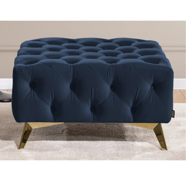 Whitby 80cm Wide Velvet Tufted Square No Pattern Footstool Ottoman