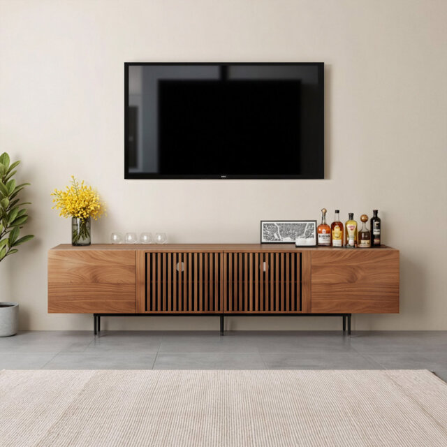Modern TV Cabinet for 75-Inch TV – TV Stand with Large Storage, Media Console for Living Room & Bedroom, Walnut,Suitable for Living Room and Bedroom