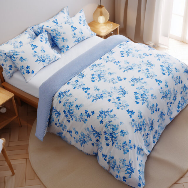 Stripes & Floral Reversible Cotton Duvet Cover Bedding Set by Leruum