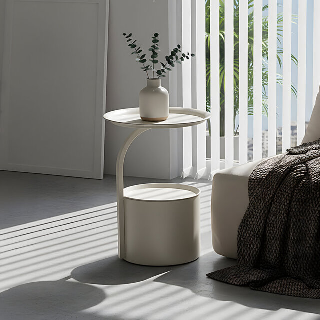 Modern Metal Side Table with Cylindrical Storage