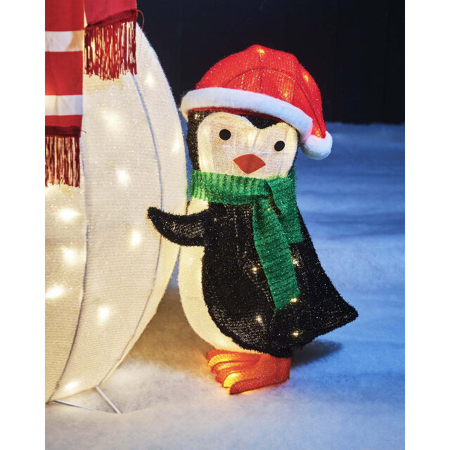 Pre-lit 3D Snowman & Penguins Silhouette â 100 cm Outdoor Christmas Decoration, 160 Warm White LED Lights, Garden Stakes