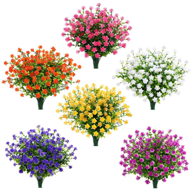 20 Bundles Outdoor Artificial Flowers, Spring Faux Greenery UV Resistant Fake Flower Bushes For Garden Porch Vase Pot Wedding Farmhouse Decor