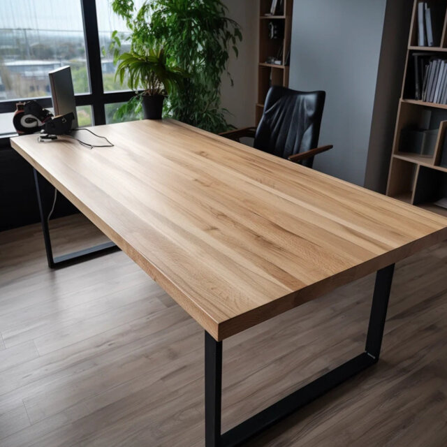 Staved Oak Office Desk, Chunky U Legs