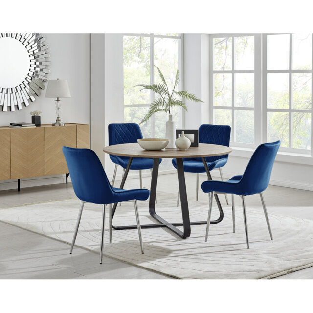 Venedocia Round Wood Effect Dining Table & 4 Luxury Velvet Dining Chairs