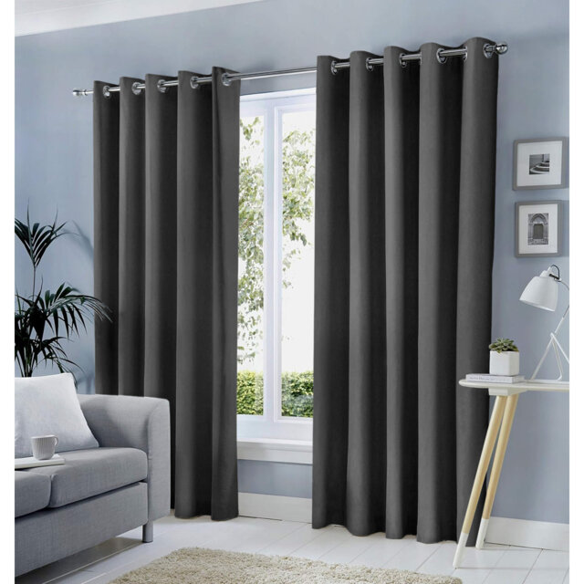 Blackout Eyelet Curtains Pair - Heavy Thermal Insulated Window Panels