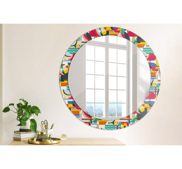 Huldar Round Glass Framed Wall Mounted Accent Mirror in Pink/Yellow/Green