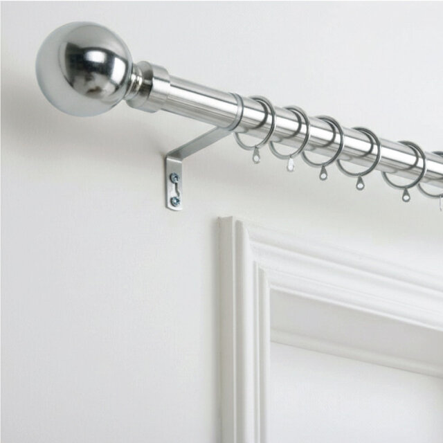 Adjustable Metal Curtain Pole with Rings & Brass Finials – Extendable Curtain Rod Set