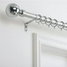 Adjustable Metal Curtain Pole with Rings & Brass Finials – Extendable Curtain Rod Set