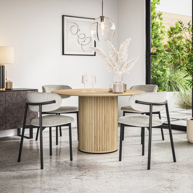 Arlo Black Table Top W Black Legs + Myla Linen Dining Chair Grey Set Of 4