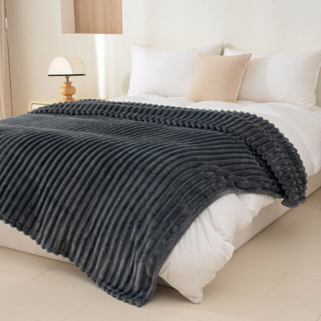 Striped Plush Lightweight Throw Blanket, Ultra Soft & Cozy for Sofa Couch Bed, Machine Washable