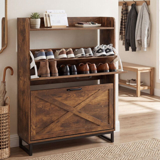 Levede Slim Shoe Cabinet Hallway Flip Shoe Storage Unit with Adjustable Shelves
