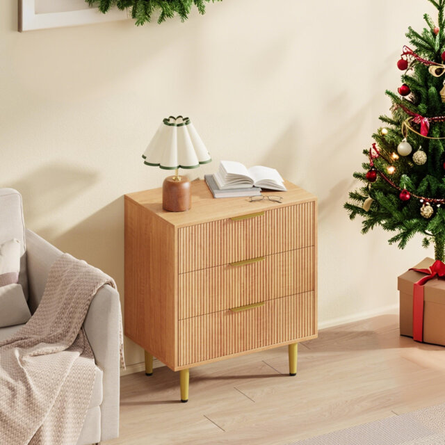 Fluted Dresser for Bedroom, Modern Chest of Drawers with Metal Handles & Feet, Storage Organizer for Living Room, Hallway, Entryway