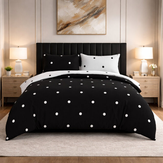3 Piece Microfiber Duvet Cover Set Ultra Soft Comfortable Polka Dot Bedding Set with Pillowcases Stylish Durable Easy Care