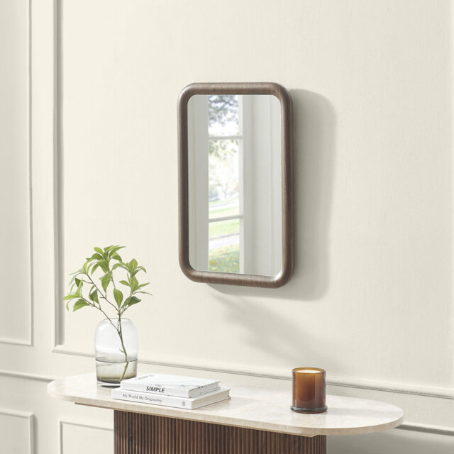 Betheny Walnut Wooden Elegrnat Curved Rectangle Bedroom Hallway Mirror