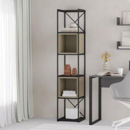 5-Shelf Slim Display Bookcase with Cross Metal Frame