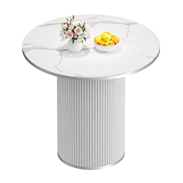 80cm Modern Round Dining Table with Fluted Pedestal