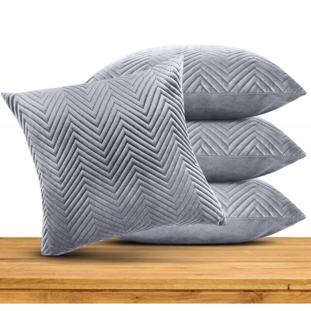 Embossed Quilted Chevron Decorative Cushion Cases - Set of 4 Modern Couch & Bed Décor Velvet Throw Pillow Covers
