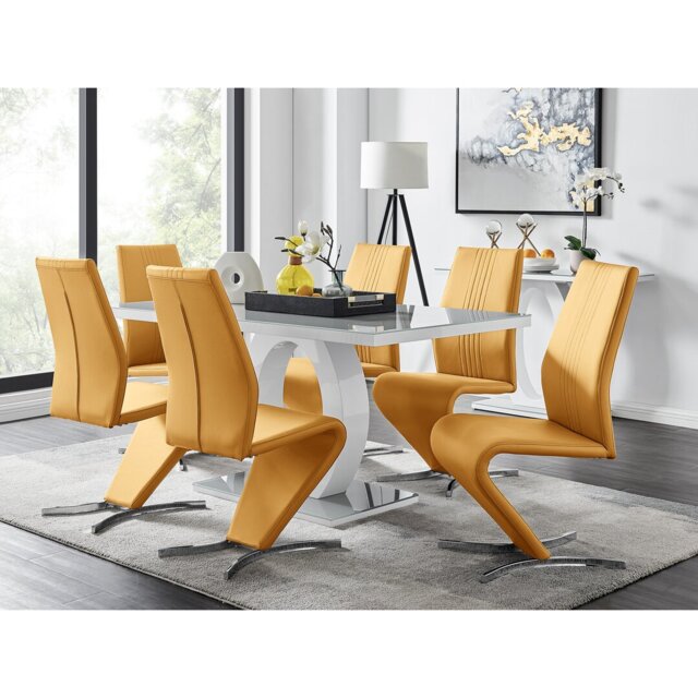 Scottsmoor Modern High Gloss & Glass Dining Table Set - 6 Luxury Modern Dining Chairs