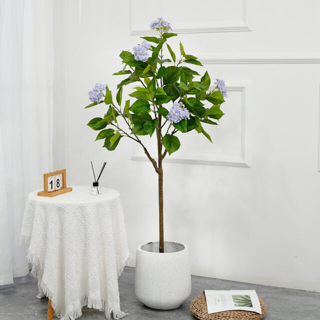 Artificial Hydrangea Flowers Tree, 4ft/5ft Tall Fake Potted Decorative Hydrangea Tree, Realistic Modern Artificial Tree For Living Room Home Office