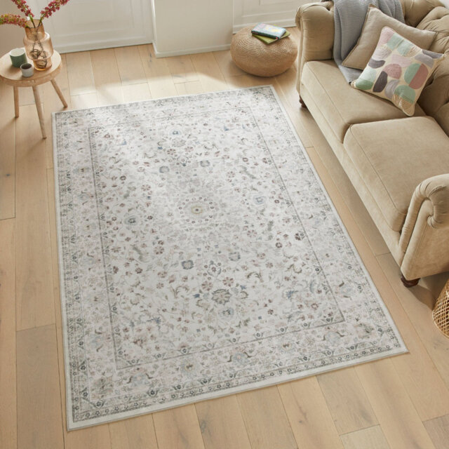 Cream Modern Soft Washable Rug, Stain Resistant Area Rug For Bedroom, & Dining Room