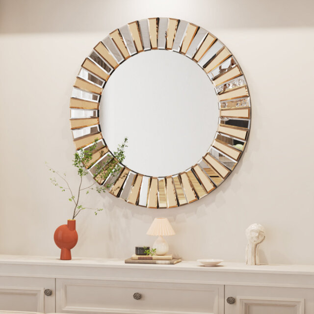Montz Wood Round Wall Mirror