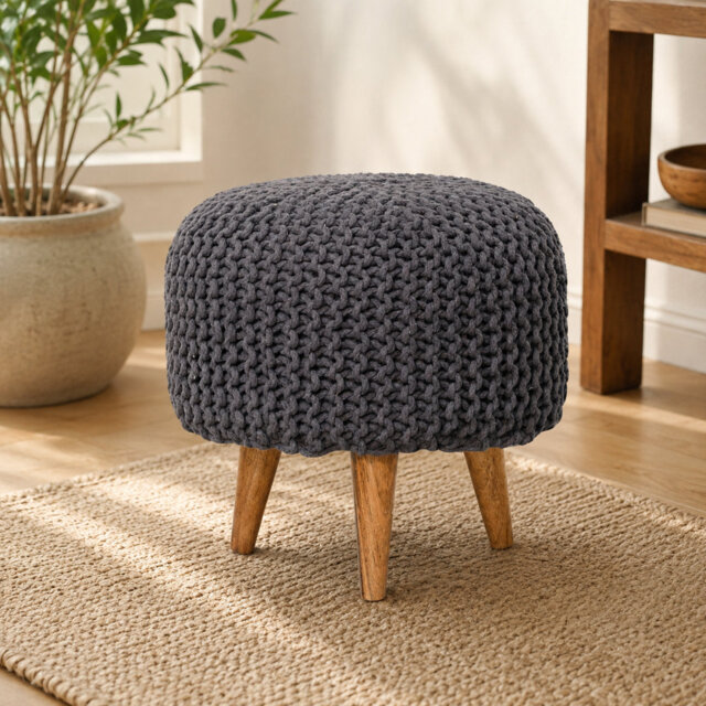 Saylorville 40cm Wide Round Solid Colour Footstool Ottoman