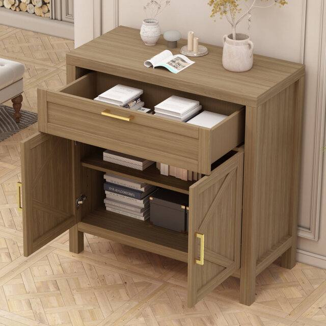 34.3 Inch Buffet Sideboard Cabinet, Kitchen Storage Cabinet with 1 Drawer and 2 Doors, Wood Coffee Bar Cabinet with Adjustable Shelf, Console Cabinet
