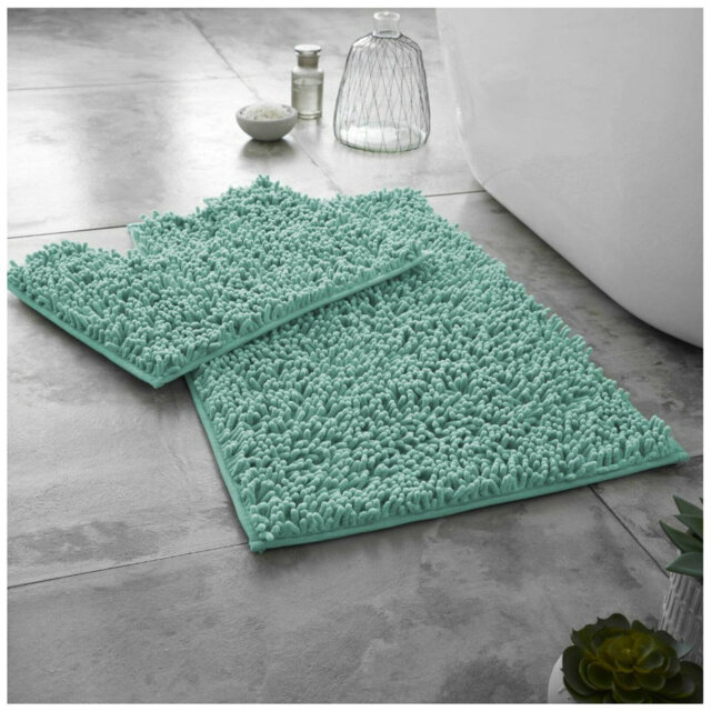 Modern 2 Piece Bathroom Rug Set Microfiber Chenille Bath Mat & Pedestal Mat Super Soft Non Slip Absorbent Washable