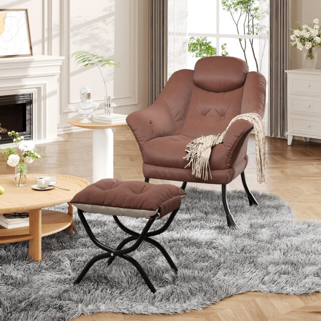 Modern Comfy Accent Chair with Collapsible Ottoman – Ergonomic Lounge Armchair