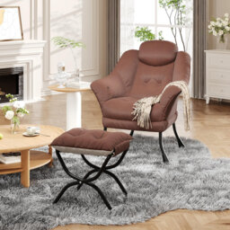 Modern Comfy Accent Chair with Collapsible Ottoman â Ergonomic Lounge Armchair