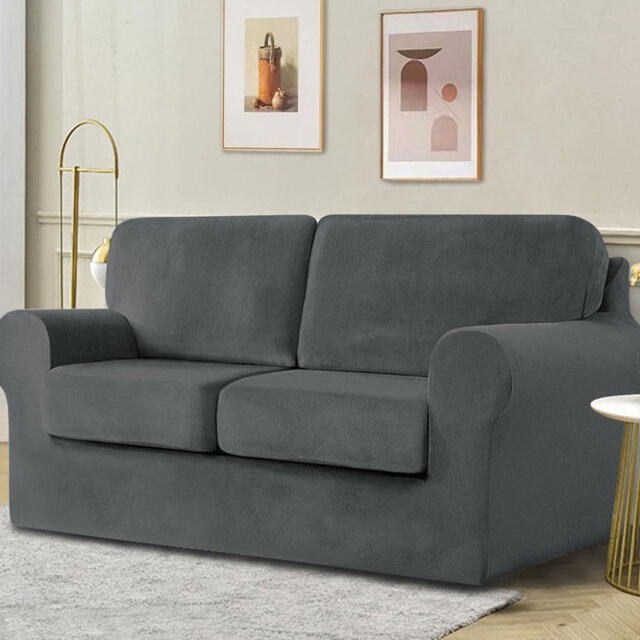 Sofa Cover with Separate Seat Cushions and Backrests Stretch Velvet Sofa Slipcover Couch Covers 104x178cm(Dark gray,2 Seat Set 5 PCS)