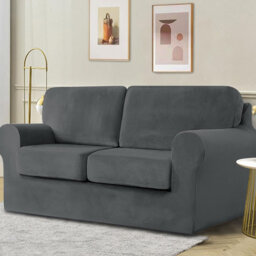 Sofa Cover with Separate Seat Cushions and Backrests Stretch Velvet Sofa Slipcover Couch Covers 104x178cm(Dark gray,2 Seat Set 5 PCS)