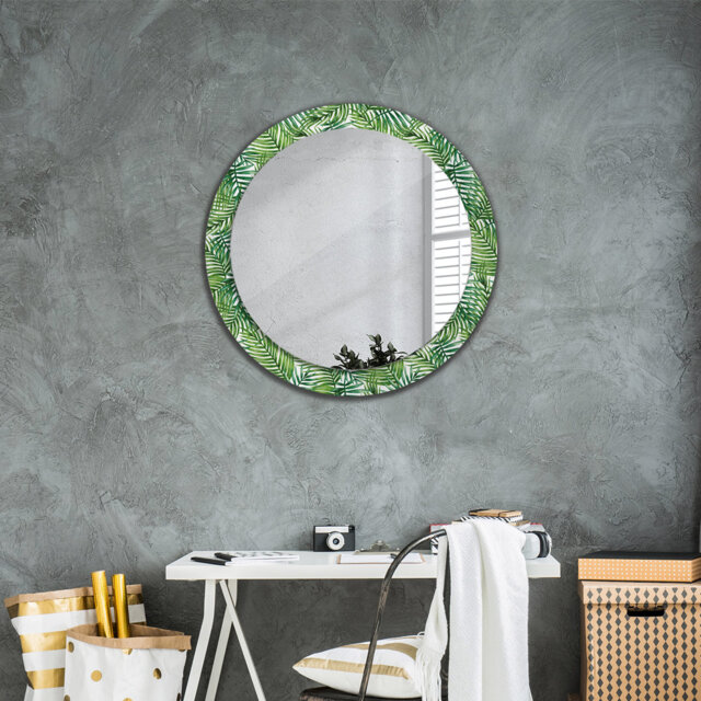 Huldar Round Glass Framed Wall Mounted Accent Mirror in White/Green