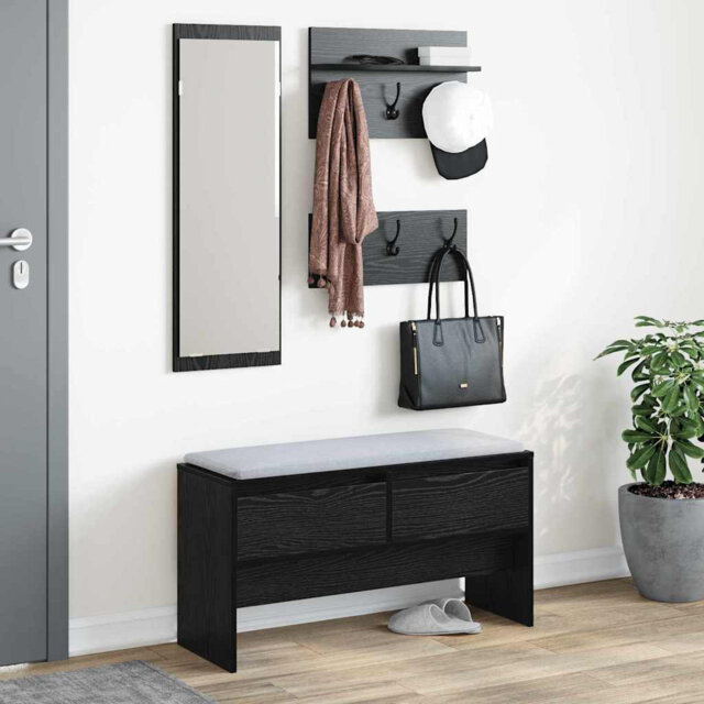 Hallway Furniture Set Shoe Bench Coat Hanger Engineered Wood