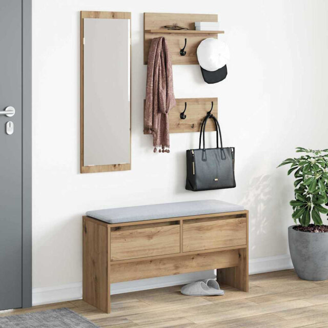 Hallway Furniture Set Shoe Bench Coat Hanger Engineered Wood