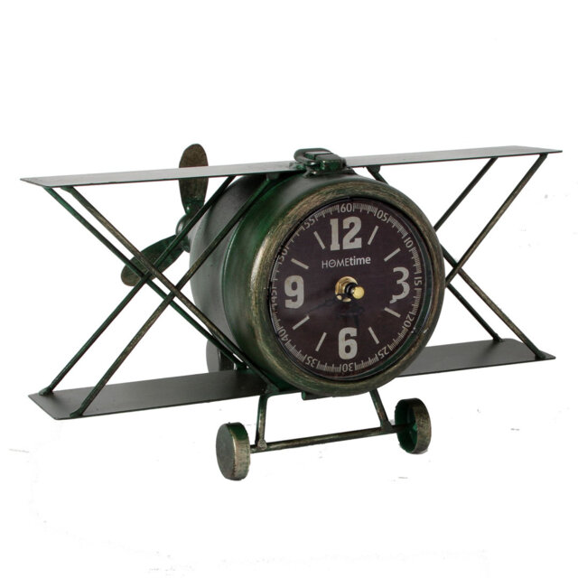 Analog Metal Quartz Tabletop Clock in Black/Green